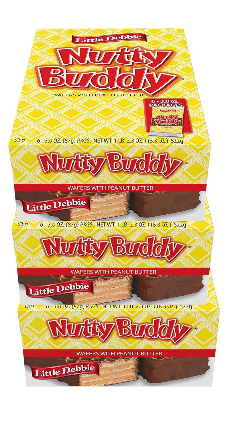 Little Debbie Nutty Buddy Bar, Large 3 oz., Individually Wrapped 2-Packs, 36 Nutty Bars