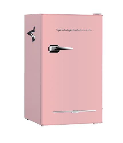 Frigidaire EFR376 Retro Bar Fridge Refrigerator with Side Bottle Opener, 3.2 cu. Ft, Pink/Coral