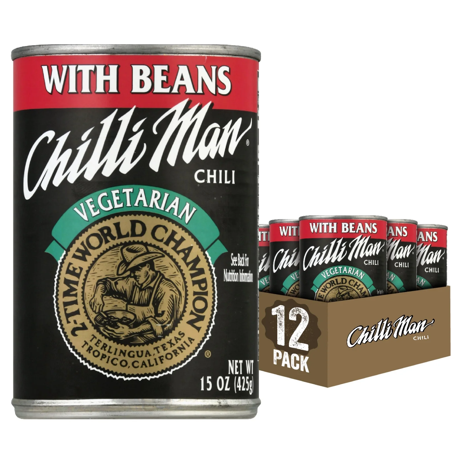 (12 Pack) Chilli Man - Canned Vegetarian Chili With Beans,15 ounce can, New