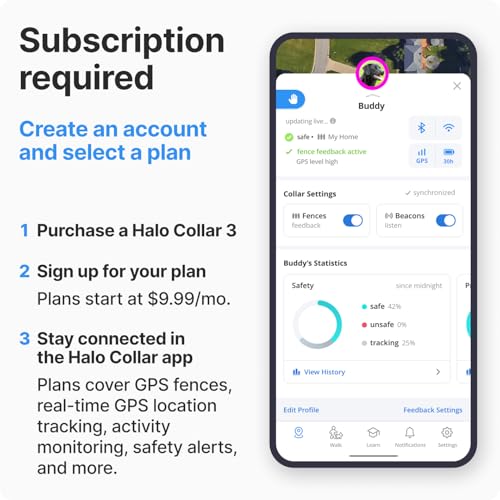 Halo Collar 3, Multifunctional GPS Wireless Dog Fence & Dog Training Collar with GPS Tracker, Subscription Required, Waterproof, Graphite (Small)