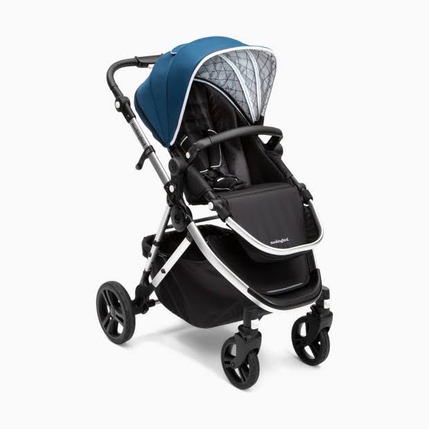 Mockingbird Single Stroller in Sea/Windowpane Canopy/Black Leather