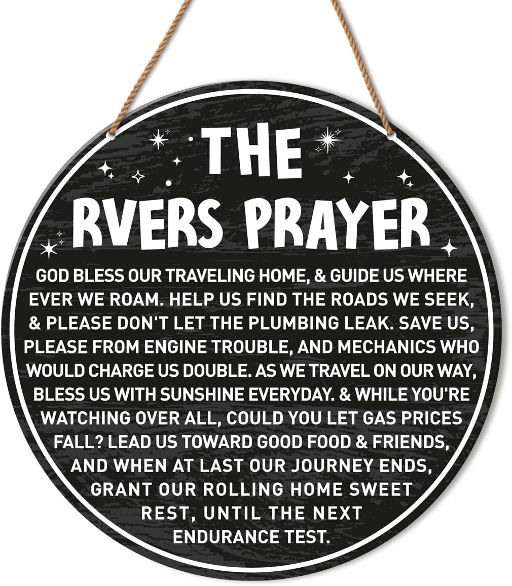 Camping Wall Decor Sign, Camping Signs for Campers Campsite Inside Camp Hanging Sign Decor RV Motorhome Accessories Decorations Gift for Camper Camping Lover, The RVers Prayer