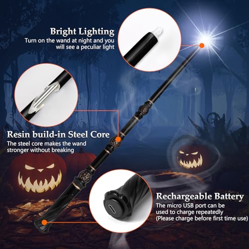 ChampWe Light Up Magic Wizard Wand Rechargeable Illuminating Toy for Kids Witch Collection Cosplay Accessories with Spellbook and Gift Box (Foliage)