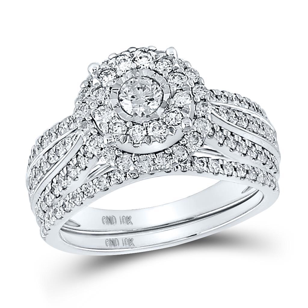 10k White Gold Round Diamond Bridal Wedding Ring Set 1-1/4 Cttw (Certified)