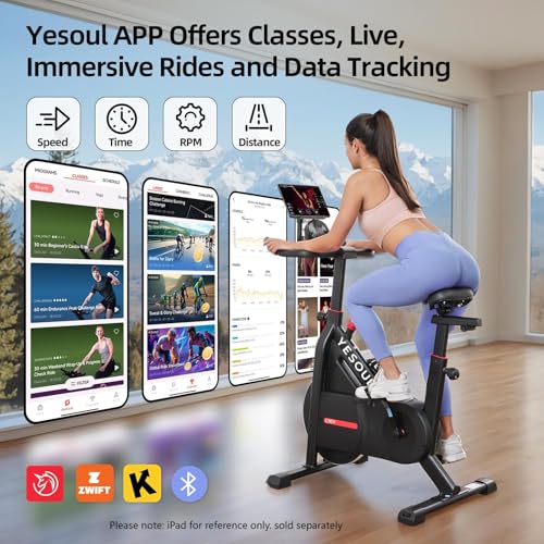 YESOUL Self-Powered-Fan Exercise Bike with Dynamic LED Light Effects, Pro Livestreaming Classes, Smart Exclusive App, 300 LBS Magnetic Resistance Indoor Stationary Cycling Workout Bike for Home