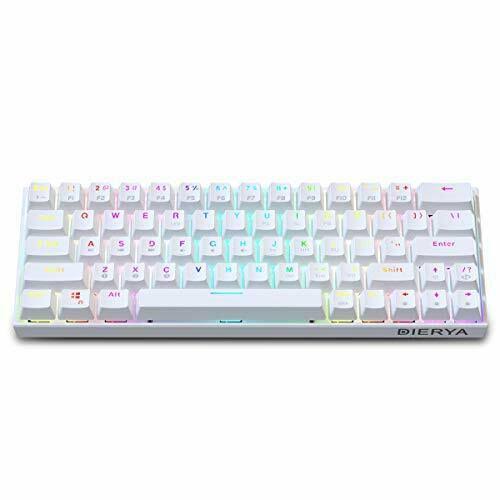 Dierya 60% Mechanical Gaming Keyboard - White Bluetooth 4.0 Wired/Wireless True RGB Backlit Compact 63 Key Computer Keyboard - F