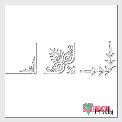 Elegant Border Stencil 3-in-1 Best Vinyl Large Corner Stencils for Painting on Wood, Canvas, Wall, Furniture -S (14