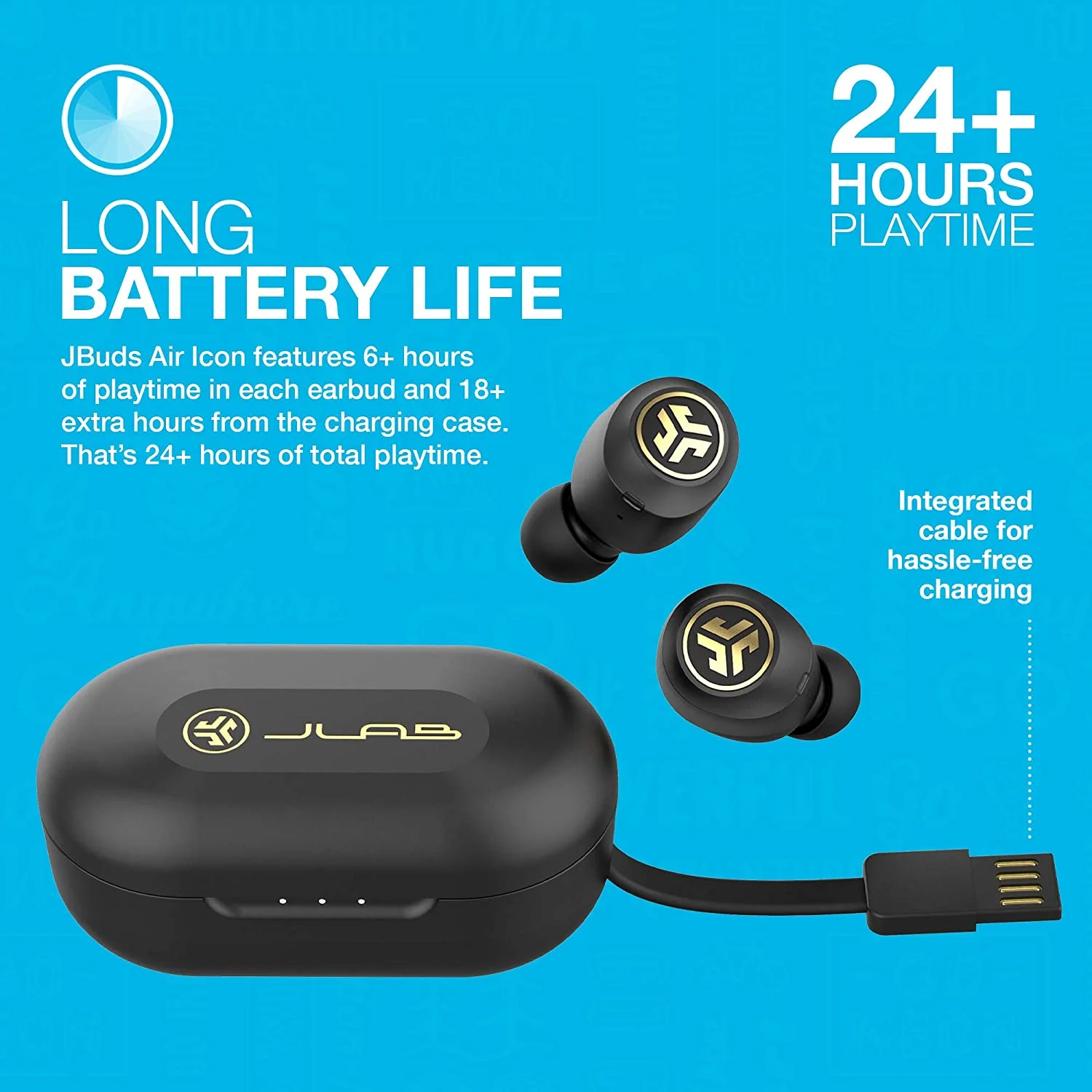 JBuds Air Icon True Wireless Signature Bluetooth Earbuds + Charging Case | Black & Gold | IP55 Sweat Resistance |