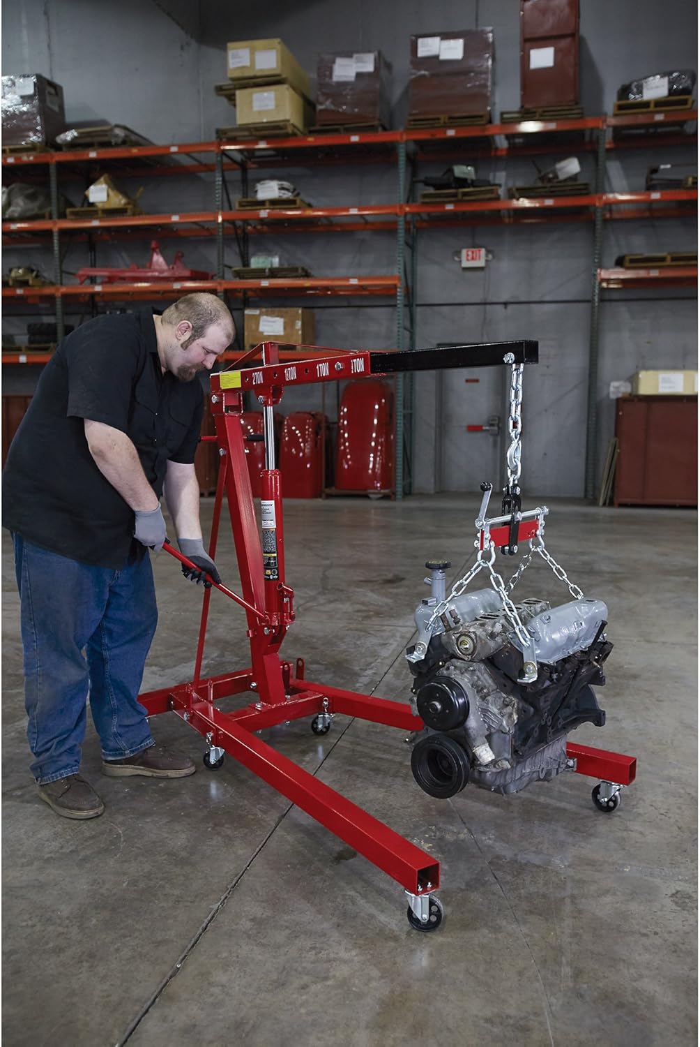 Strongway Hydraulic Engine Hoist with Load Leveler - 2-Ton Capacity, 1in.-82 5/8in. Lift Range
