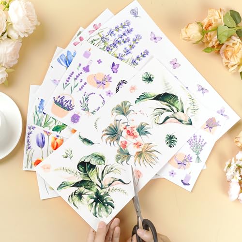 Rub on Transfers for Crafts Furniture Stickers: 10 Pcs Botanical Flower Rub on Transfer for Crafts Decals Rub on Transfer Stickers for Furniture Crafts DIY Home Decor