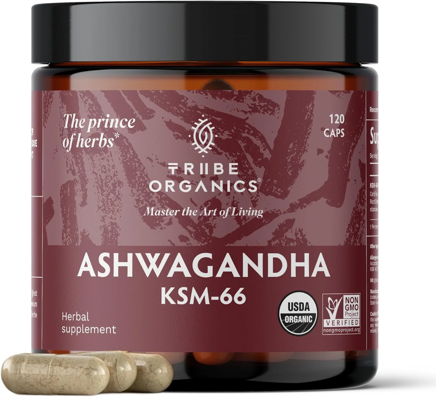 Tribe Organics 600mg KSM-66 Ashwagandha Herbal Supplement to Support Energy, Strength 120 Capsules