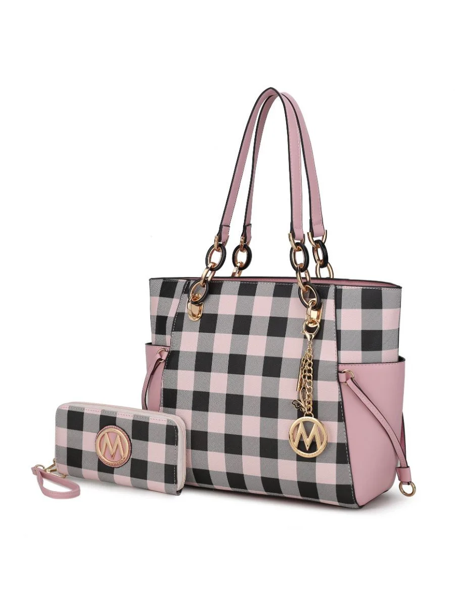 MKF Collection Yale Checkered Tote Handbag with Wallet by Mia K.