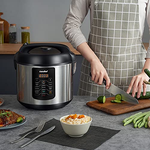 COMFEE' Compact Rice Cooker, 6-in-1 Stainless Steel Multi Cooker, Slow Cooker, Steamer, Saute, and Warmer, 2 QT, 8 Cups Cooked(4 Cups Uncooked), Brown Rice, Quinoa and Oatmeal, 6 One-Touch Programs