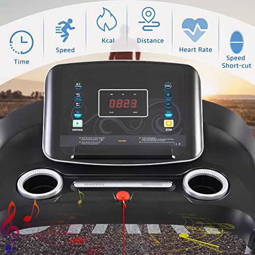 Merax Portable Treadmill for Home, 3.5HP Electric Motorized Running Machine with 10MPH Speed, Large Running Surface, 12 Programs, Speakers, Incline, LCD and Pulse Monitor for Running Walking