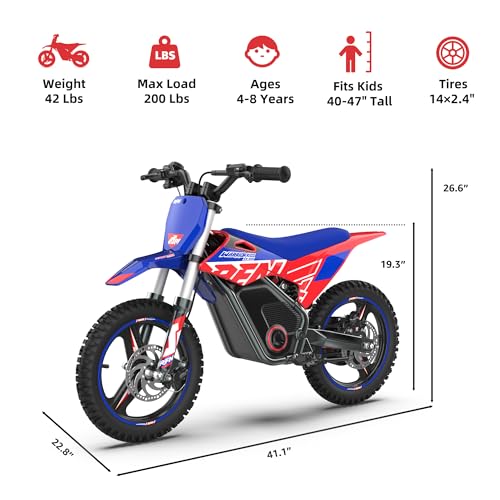 E500 36V Kids Electric Dirt Bike, Electric Motorcycle with 700W Motor | 21.7 mph Max Speed, 15.5-Mile Range & 3 Speeds Off-Road Bike for Ages 4-8