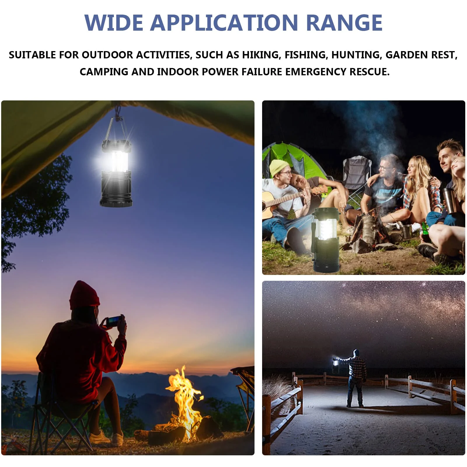 JELLAS 4 Pack Camping Lantern, 2 Pack 30 LED Bulbs Camping Lantern and 2 Pack COB Flashlight, AAA Batteries (Not included)