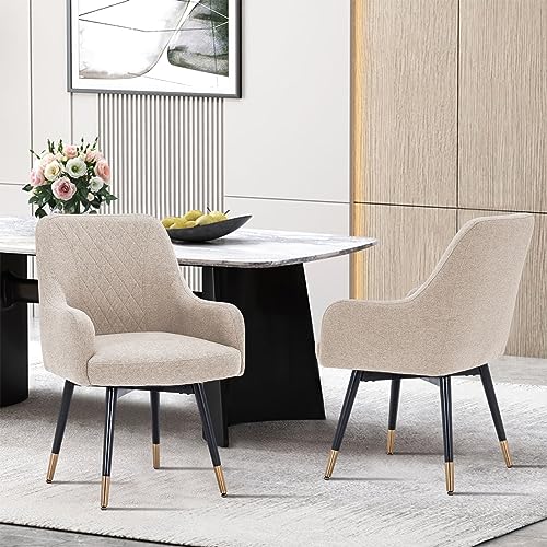 Yongchuang Swivel Dining Chairs with Arms Set of 2 Modern Accent Chairs for Kitchen Dining Room Living Room Side Chairs Upholstered Armchair Gray