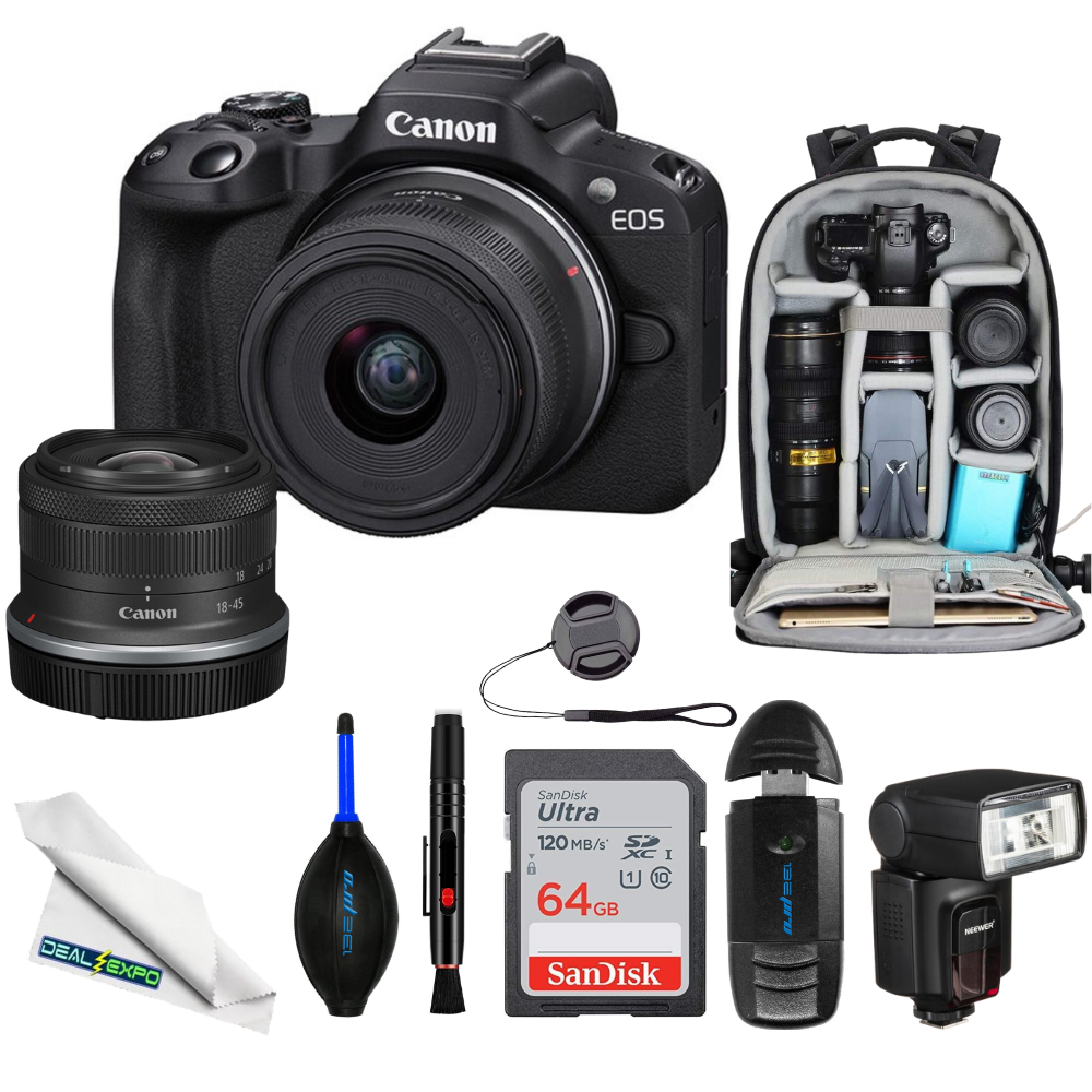 Canon EOS R50 with 18-45mm F4.5-6.3 IS STM Lens - DealExpo Basic Bundle