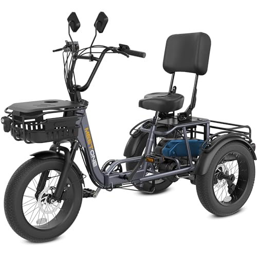 Breeze Folding Electric Tricycle for Adults, 1000W 48V 15AH, 18''×4'' Fat Tire Electric Trike, 20MPH 80Miles E-trike, 3 Wheel Electric Bike, Reverse & Parking, 450lbs Load (with Upgraded Parts)