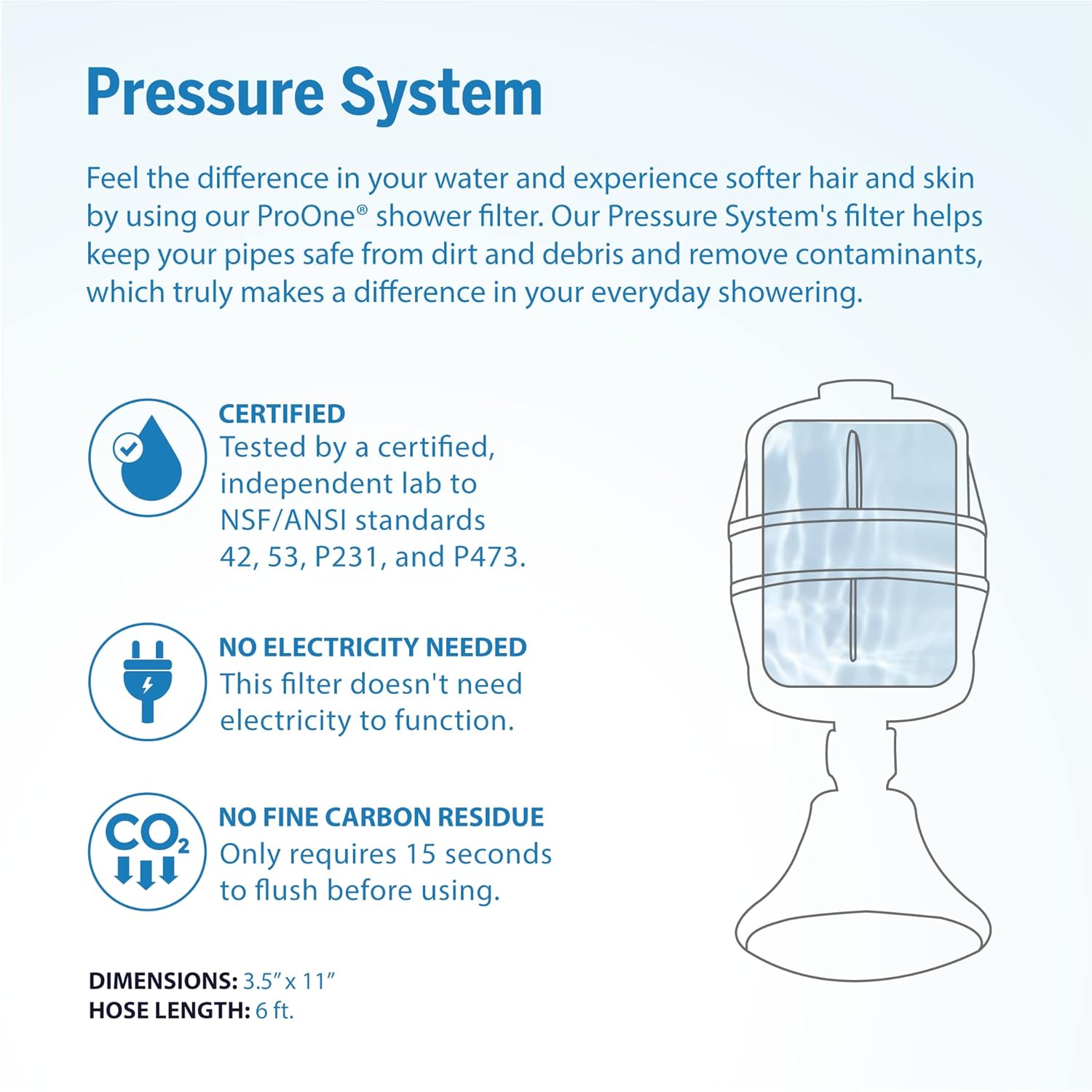 ProOne ProMax Brushed Nickel Handheld Shower Filter w/ 5 Function Massager and 6’ Stainless Steel Flex Hose - Water Filter Cartridge - Great for Dry Skin and Hair