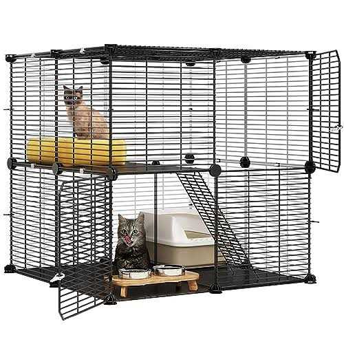 YITAHOME Cat Cage 2 Tier Indoor Cat Kitten Cage DIY Pet Playpen Metal Kennel - Pet Supplies online store