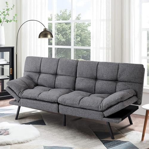 MUUEGM Futon Sofa Bed，Memory Foam Futon Convertible Couch Bed, Sofa Bed Couch,Modern Loveseat Sofa,Sleeper Couch for Small Space，Apartment, Living Room,Adjustable Backrests Armrests,Black