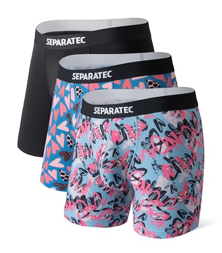 Separatec Men’s Underwear Boxer Briefs with Support Dual Pouch Moisture Wicking Cooling Bamboo Rayon Underwear for Men 3 Pack