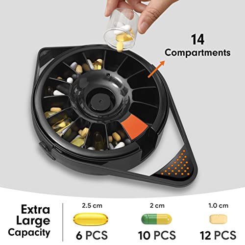 Fullicon Weekly Pill Dispenser Organizer with 14 Large Compartments and Child-Proof Lock, Spindo Medicine Dispenser-Dispense Vitamin/Tablet/Supplement for Elderly/Amnesia/Dementia
