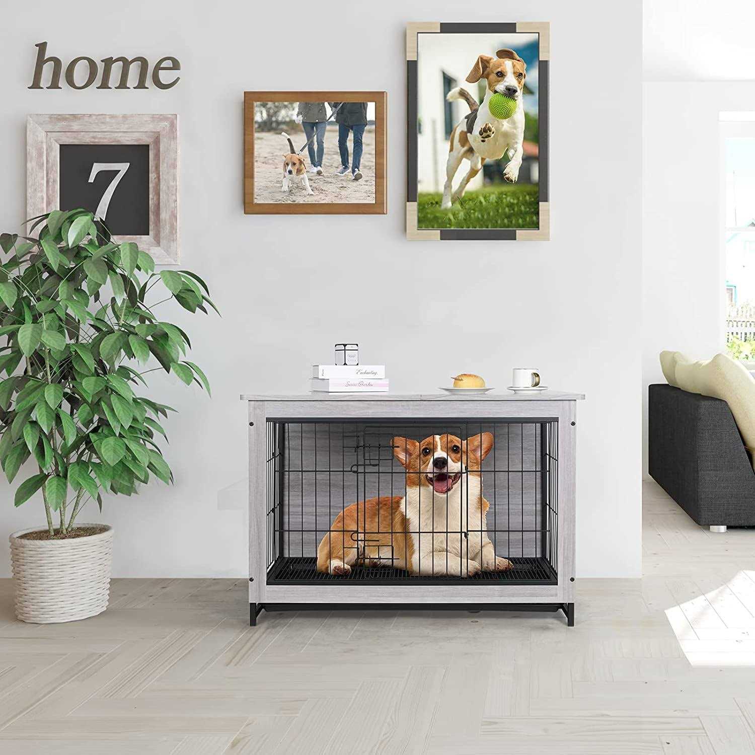 Arlopu Dog Crate Furniture Wooden End Table Indoor Dog Kennel - Pet Supplies online store