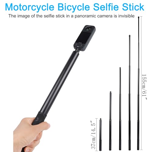 PellKing Motorcycle Mount kit for Insta360 One X5 X4 X3 X2 RS- Double Clamps Handlebar Holder with 155cm Selfie Stick for Motorcycle and Bicycle Riding Records