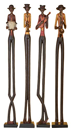 Deco 79 Polystone Musician Decorative Sculpture Tall Long Legged Jazz Band Home Decor Statues with Black Base Stand, Set of 4 Accent Figurines 5