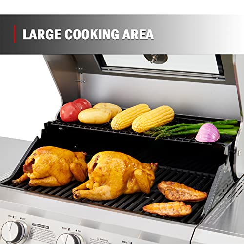 Monument Grills Larger 4-Burner Propane Gas Grill Stainless Steel Heavy-Duty Cabinet Style with LED Controls & Side Burner