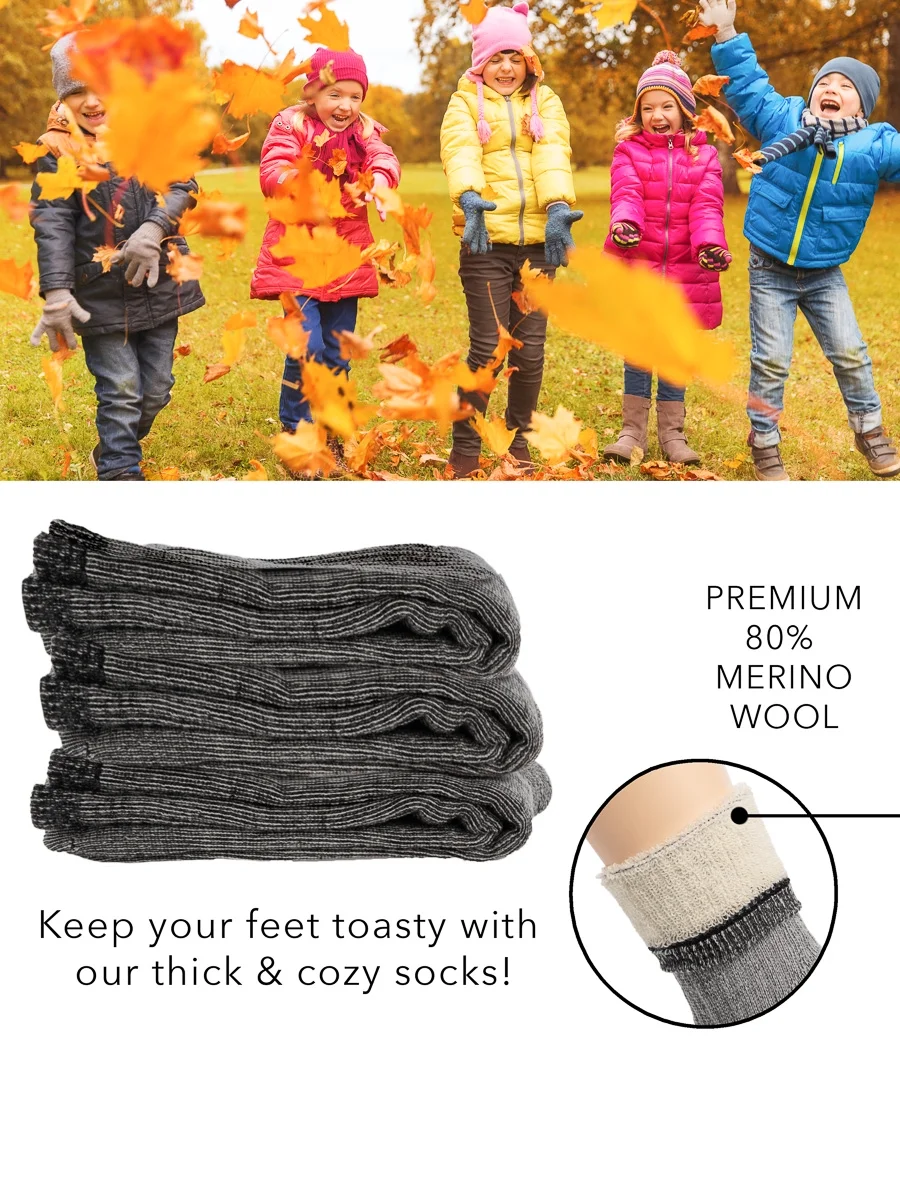 DG Hill 3 Pairs Thermal 80% Merino Wool Kids Socks