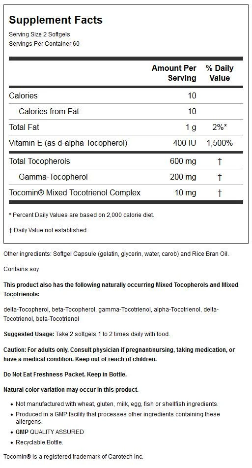NOW Supplements, Advanced Gamma E Complex, Mixed Tocopherols & Tocotrienols, Antioxidant Protection*, 120 Softgels