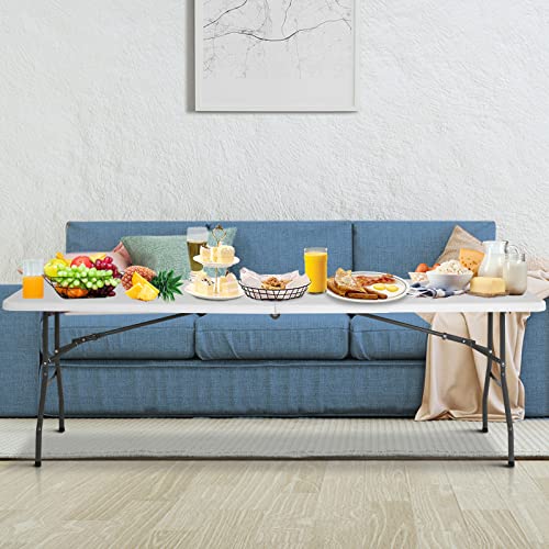 HKLGorg Folding Table 4 Ft Heavy Duty Fold Up Table Camping Working Table Indoor Outdoor Plastic Folding Table Utility Party Dining Table Easy to Assemble with Lock Function White