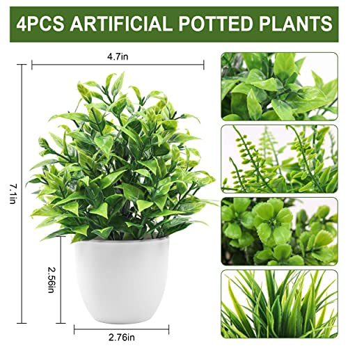 Der Rose 4 Packs Fake Plants Small Artificial Faux Potted Plants for Living Room Home Office Farmhouse Bathroom Kitchen Decor Indoor