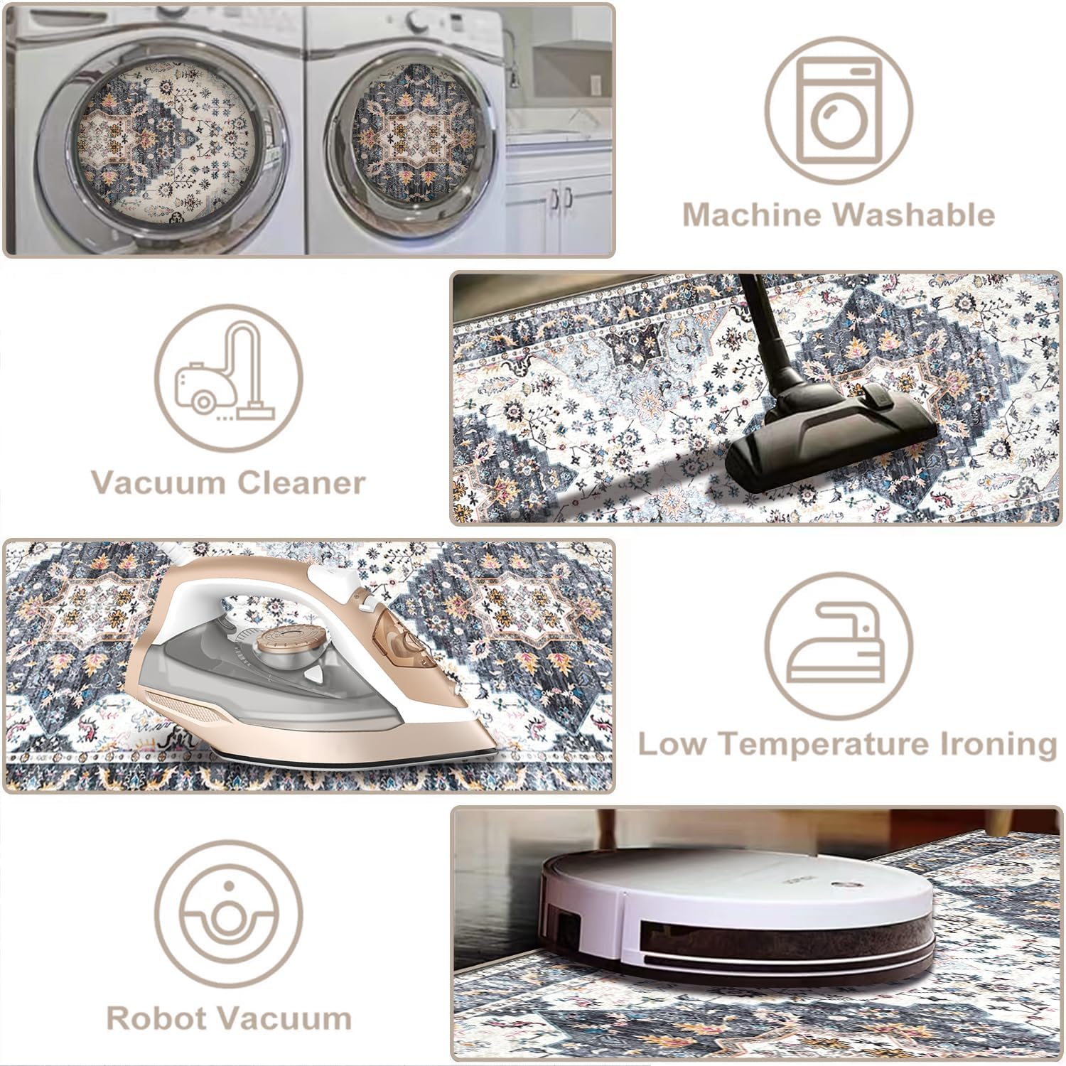 Hallway Runner Rug with Rubber Backing Moroccan Hallway Rug Bohemian Kitchen Washable Runner Rug Distressed Carpet Foldable Accent Rug Lightweight Kitchen Living Room Bedroom Dining Room