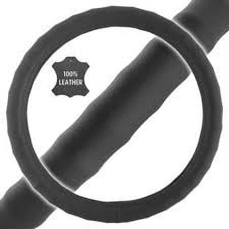 BDK SW-899-BK-L Genuine Leather Steering Wheel Cover Large 15
