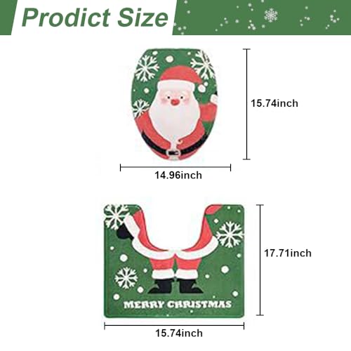 2pcs Christmas Bathroom Rugs with Xmas Toilet Seat Cover Non Slip Rug Toilet Mast for Bathroom U Shaped for Christmas Indoor Home Decoration