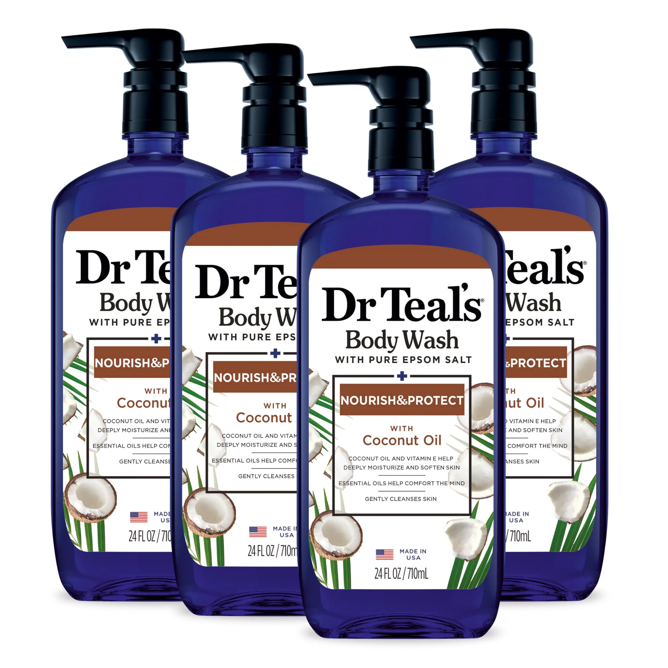 Dr Teal,S Body Wash With Pure Epsom Salt, With Coconut Oil, 24 Fl Oz (Pack Of 4) (Packaging May Vary).