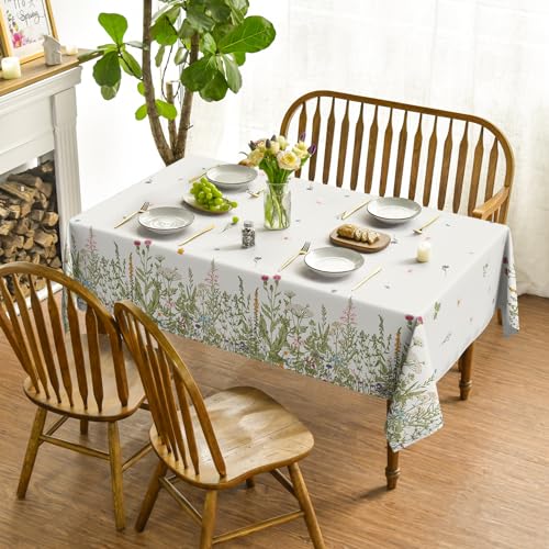 Horaldaily Spring Summer Tablecloth 60x84 Inch Rectangular, Wild Flowers Floral Table Cover for Party Picnic Dinner Decor