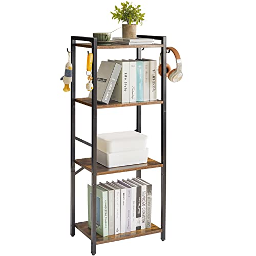 YMYNY 3 Tiers Bookcase, Industrial Metal Bookshelf with Side Fence, Storage Organizer for Living Room, Home Office, Bedroom, Display Racks, Sofa Side Table, 29.5 * 15.75 * 11.4