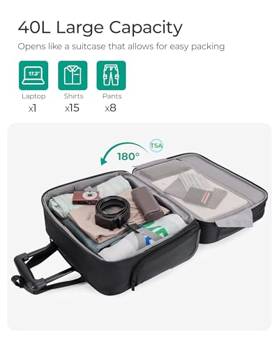 BAGSMART Rolling Laptop Bag, Briefcase with Wheels Fits 17.3 Inch Laptop, Overnight Rolling Bag with TSA Lock, Computer Bag for Travel/Men/Women, Black