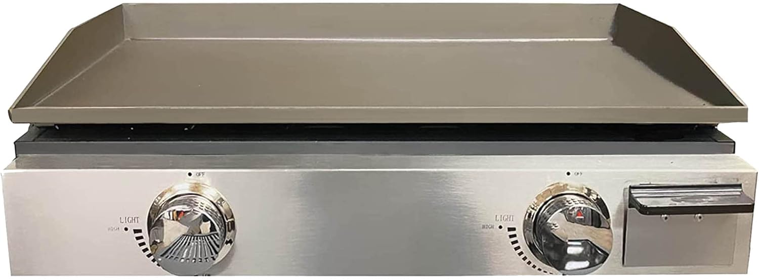 Way Interglobal Greystone RV Griddle, 25 Inches, Stainless Steel Panel, (2) 15,000 BTU Burners, Black