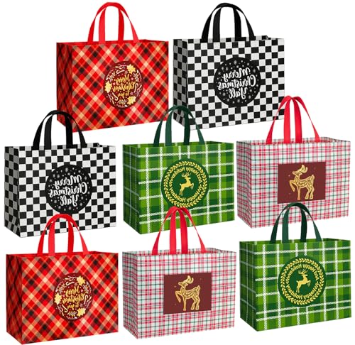 habgp 20 Pack Christmas Gift Bags Assorted Sizes with Handle, Reusable Tote Gift Bags Includes 4 Large 8 Medium 8 Small, Non-Woven Christmas Bags for Gifts Xmas Party Holiday Favors