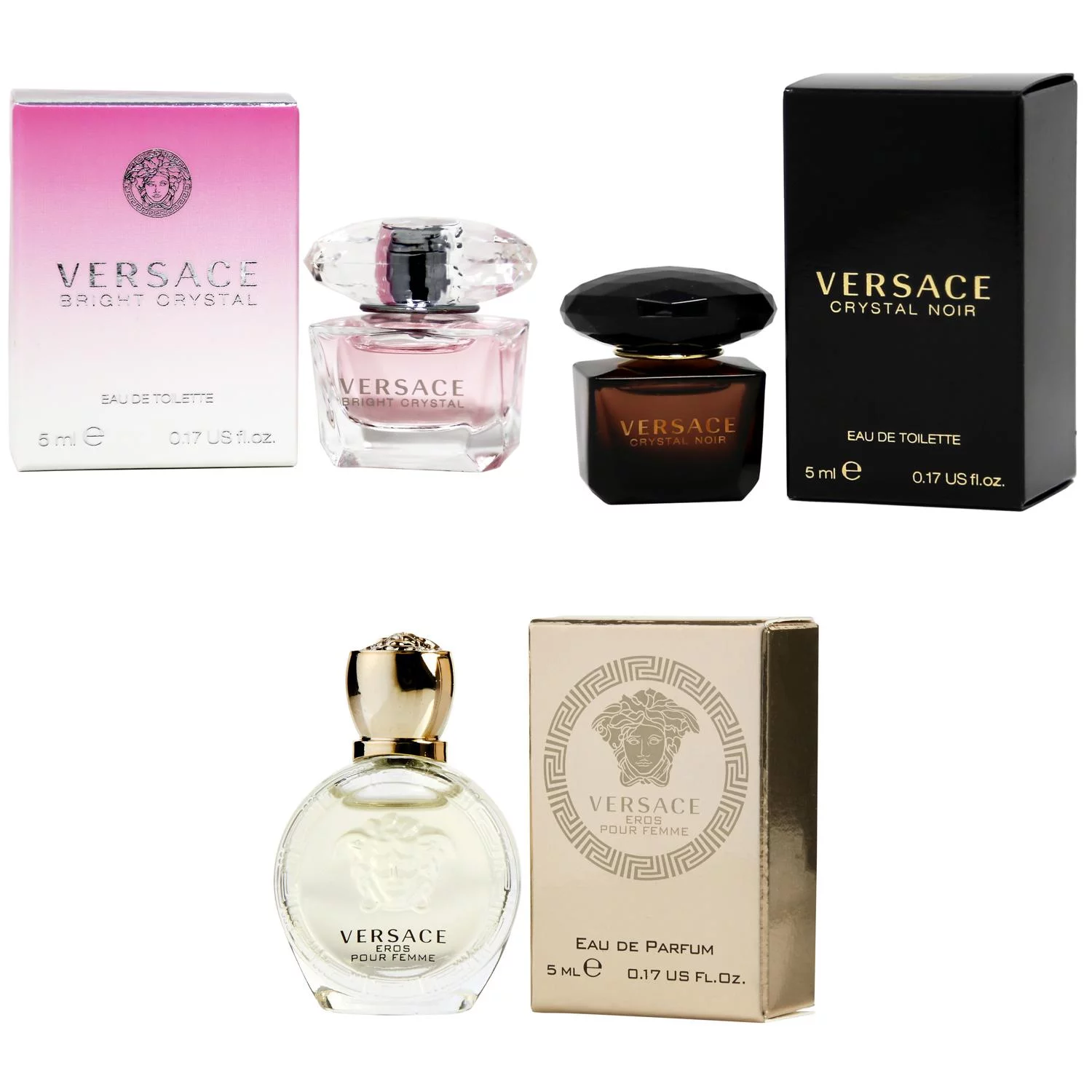 Versace Bright Crystal EDT, Crystal Noir EDT, Eros Women EDP  - 5ml 3PK Kit