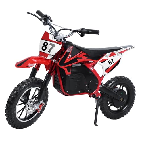 Electric Dirt Bike, Motorcycle Off Road Mini Motocross Bike for Teens Adults, Mini Dirt Bike for Kids Electric Pocket Motorbike with 36V 500W Motor, 10 Inches Wheels, 25KM/H Chain Red Black