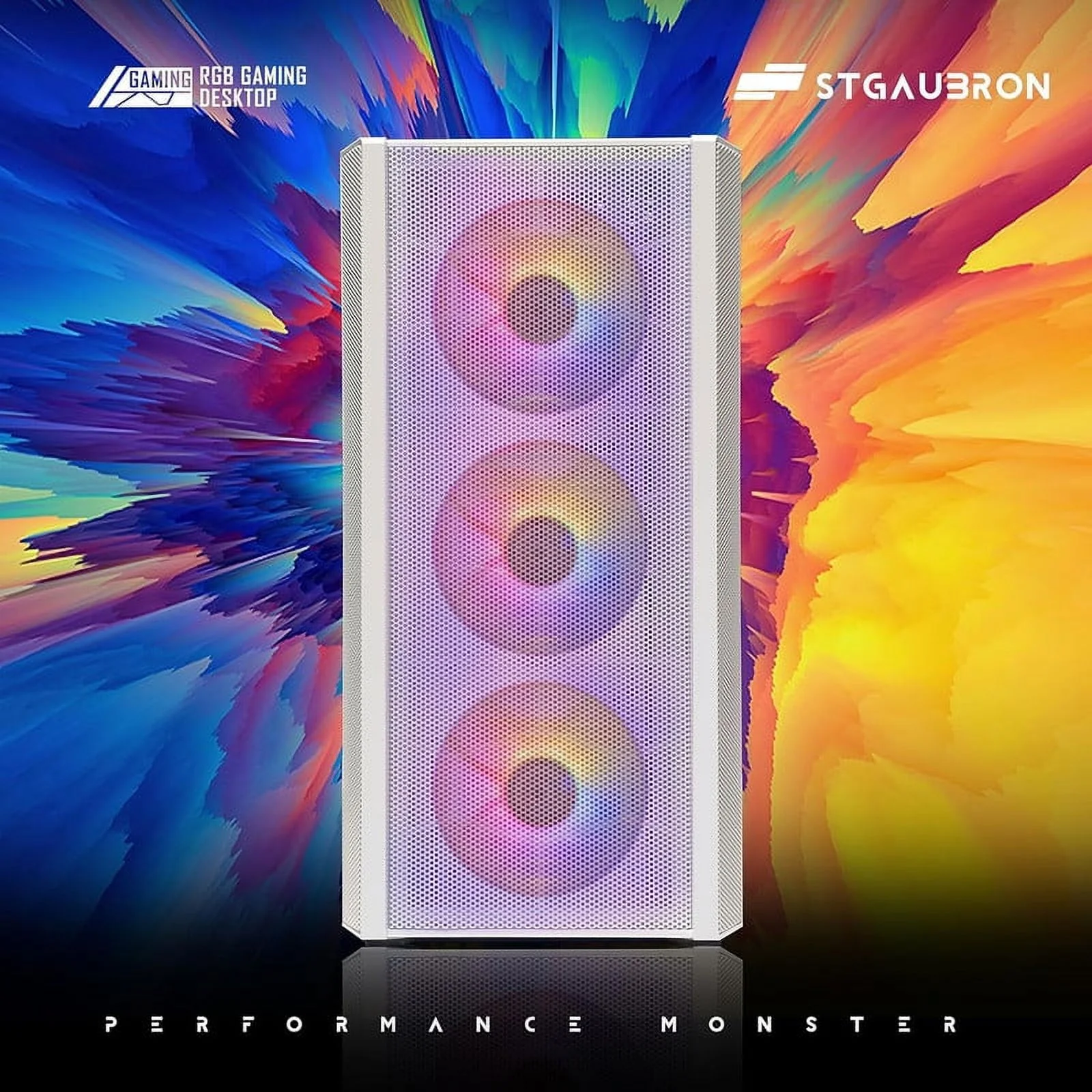 STGAubron Gaming Desktop PC, Intel Core i7 3.4G up to 3.9G, 16G RAM, 1T SSD, Radeon RX 5600 XT 6G GDDR6, 600M WiFi, BT 5.0, RGB Fan x 6, RGB KB & MS & MS Pad, RGB BT Sound Bar, W10H64