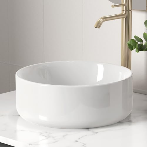 KES Vessel Sink, Bowl Sinks for Bathrooms 16 Inch Round Bowl Sink Above Counter Small Circular White Vessel Sink Countertop Sink for Cabinet Lavatory Vanity, BVS121