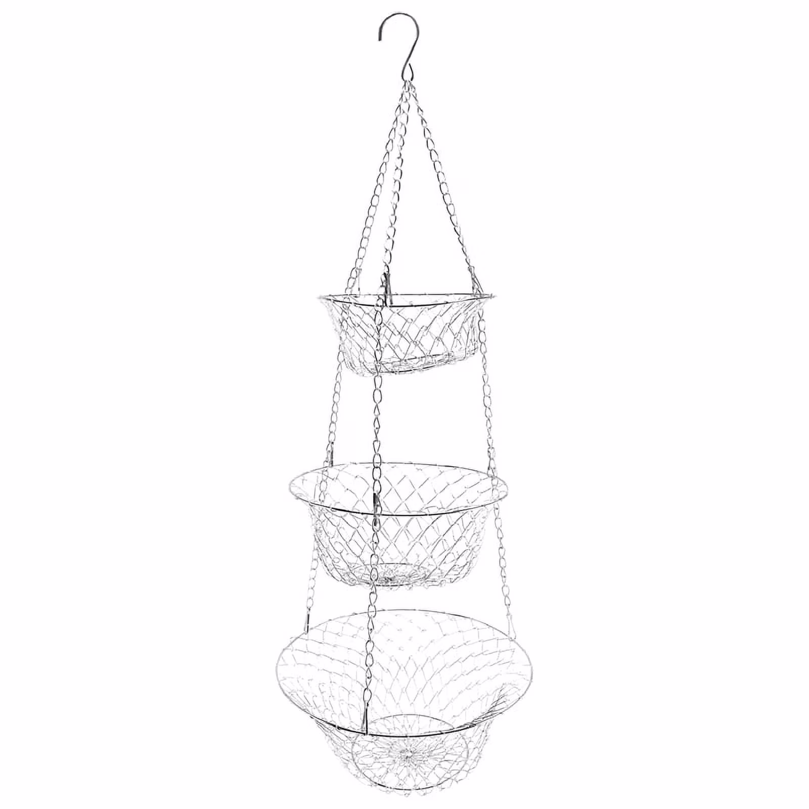 3 Tier Fruit Basket, Vegetable Kitchen Storage Basket Chain Hanging Space Saving Fruits, Plants Basket(Silver)